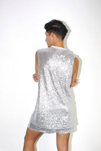 Silver Sequin Muscle Tee