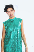 Load image into Gallery viewer, Green Sequin Muscle Tee