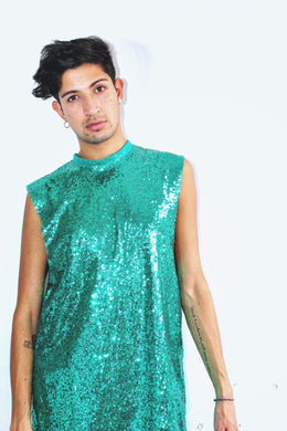 Green Sequin Muscle Tee
