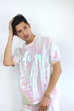 White & Pink Sequin Box Tee