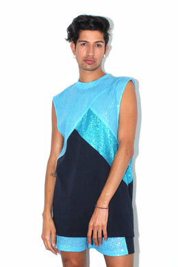Blue Asymmetrical Muscle Tee