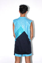 Load image into Gallery viewer, Blue Asymmetrical Muscle Tee