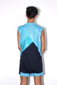 Blue Asymmetrical Muscle Tee