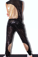 Load image into Gallery viewer, Black/Gold Sequin Track Pants