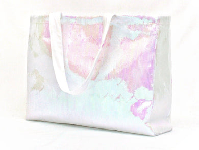 Iridescent White Sequin Tote Bag
