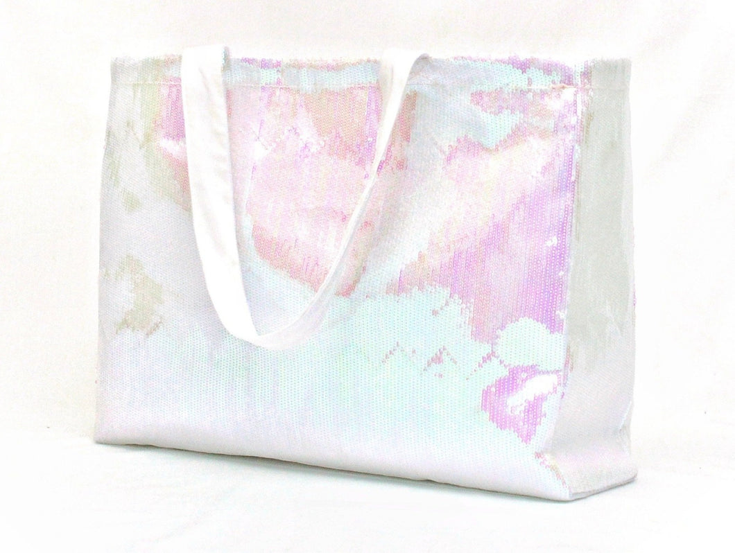 Iridescent White Sequin Tote Bag