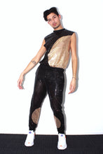 Load image into Gallery viewer, Black/Gold Sequin Muscle Tee