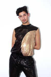 Black/Gold Sequin Muscle Tee