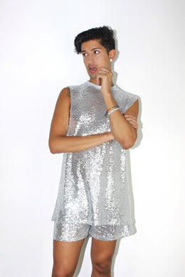 Silver Sequin Muscle Tee