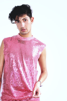 Pink Sequin Muscle Tee