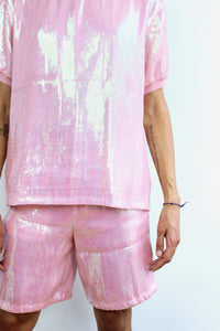 Pink Sequin Bermuda Shorts