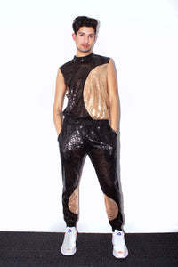 Black/Gold Sequin Track Pants